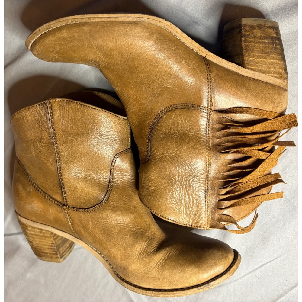 Diba Real Deal Tan Leather Fringe Western Ankle Boots Brown Size 7 - Picture 5 of 7